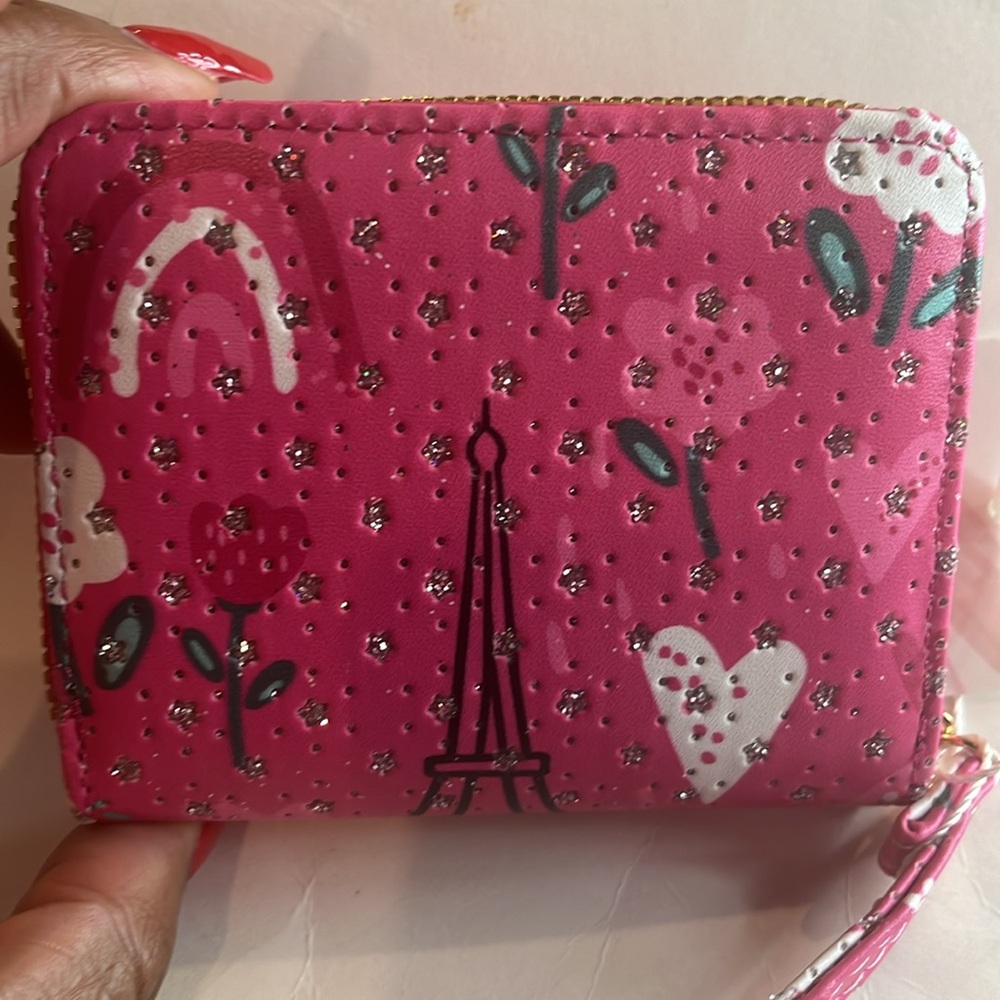 Blush Kiss Effiel Tower & Hearts Bling Zipper Wristlet NWT